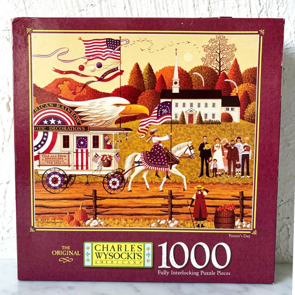 Vintage Charles Wysocki Americana Patriot's Day 1000 Puzzle Milton Bradley NEW
